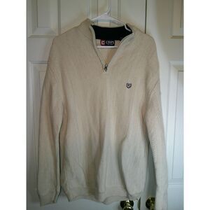 Chaps Cream Quarter Zip Herringbone Knit Sweater‎ Cotton Pullover Large
